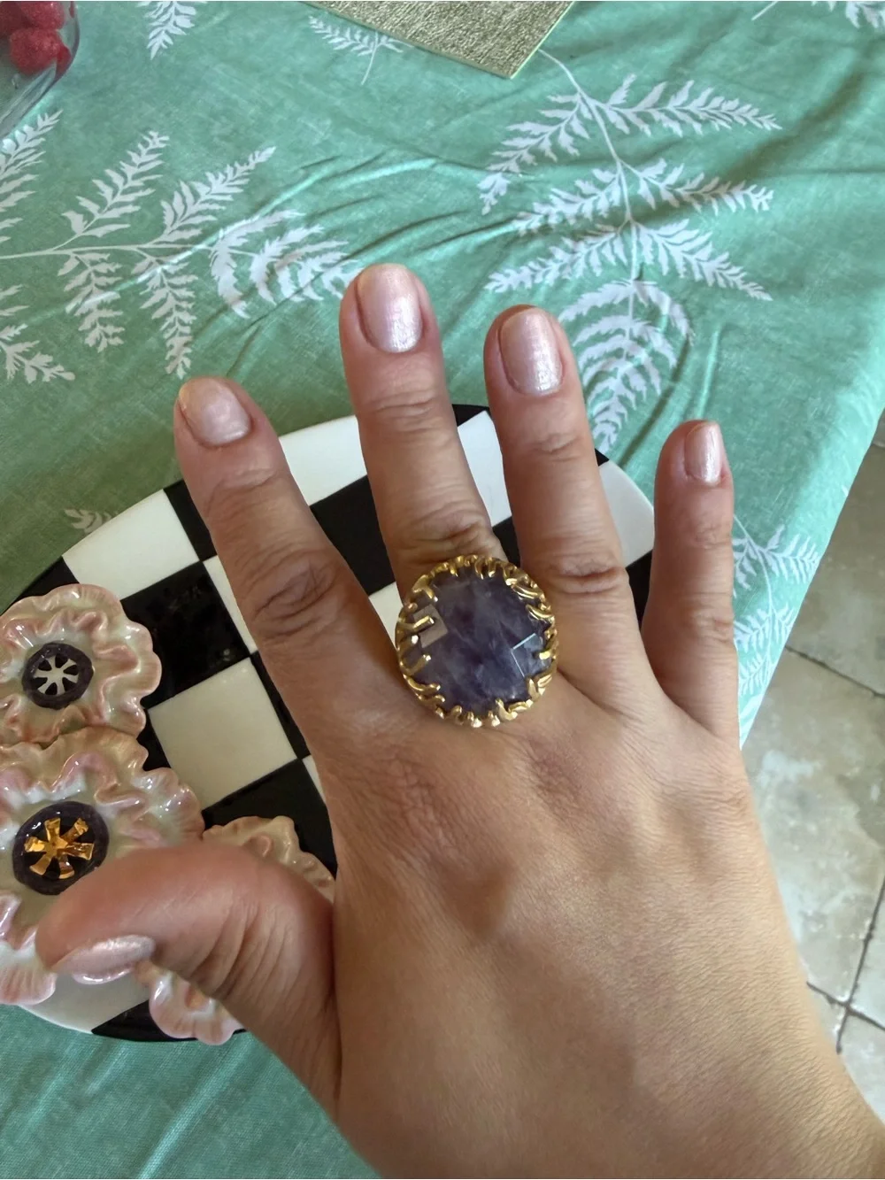 Sheila Fajl Purple Amethyst & Gold-plated Bronze Dome Statement Ring, sz. 11